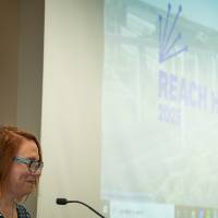 An Alumni speaking at the event.